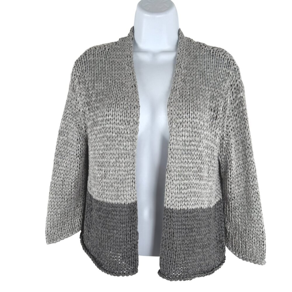 Eileen Fisher‎ Cropped Cardigan Large Gray Open Knit Viscose Blend CJ-2142